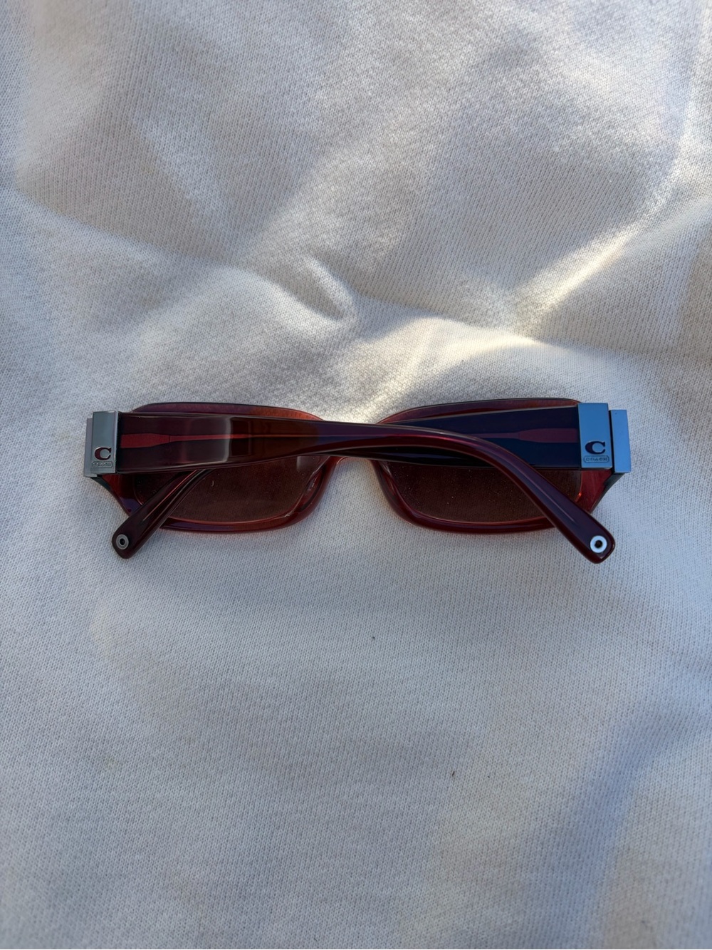 Coach Pink Rectangular Sunglasses with Patterned Temples - Picture 3 of 5